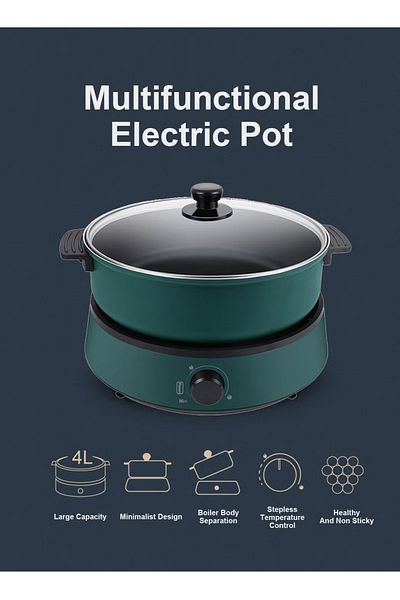 FlashHawk Multi-Functional Electric Hot Pot for Fry/Boil/Suffocate/Stir-fry, 1350W , 4L TKM-001