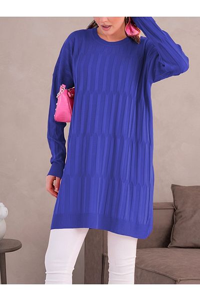 Modamorfo Round Neck Thick Striped Loose Knitwear Tunic -Saks