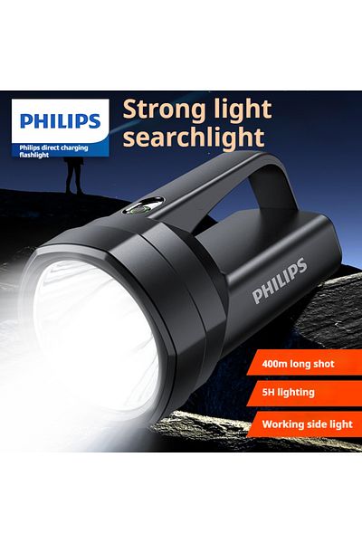Philips مصباح يدوي جديد من شركة فيليبس SFL3121 أسود اللون، كشاف قوي مع ضوء جانبي يمكن استخدامه لمجموعة متنوعة من الأغراض