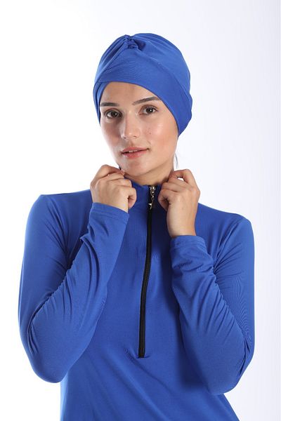 Lio20 Women's Long Sleeve Zippered Blue Hijab Swimsuit -44