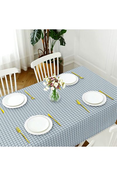 Evim Canvas Gingham Light Indigo Liquid Proof Stain Resistant Table Cloth