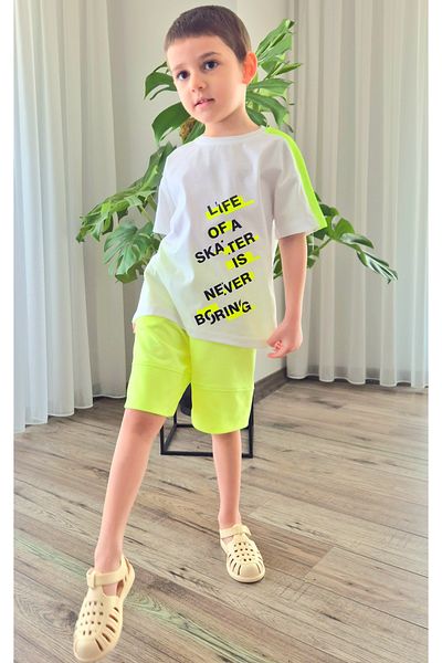 BALKABAĞI Neon Yellow Boy's Summer Shorts Suit Mtye0064