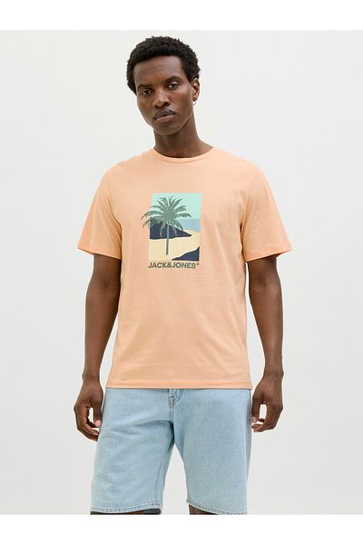 Jack & Jones Tricou portocaliu pentru bărbați Jack Jones Jjbarbados Tee Ss Crew Deck 12269416 -23