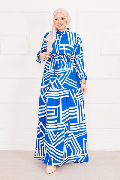 EBRUTESETTÜR Half Buttoned Lace up Waist Hijab Dress