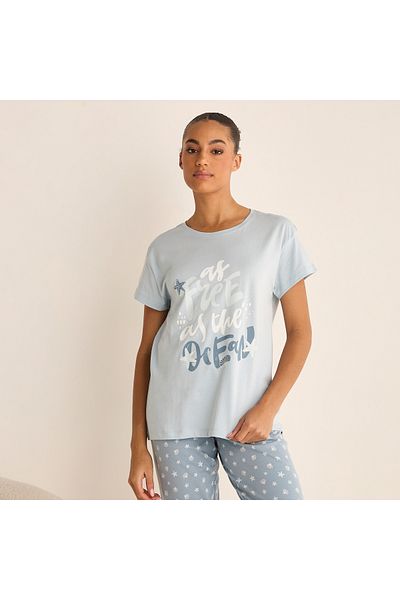 FAV Slogan Print Short Sleeves T-shirt and Pyjama Set