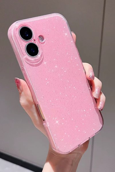 Ceponya iPhone 16 Plus Kılıf Kamera Korumalı Simli Parıltılı Lüks Silikon