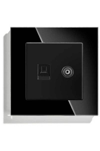 CLASSLIGHTS Priză TV Internet RJ45, Cat6, ramă din sticlă securizată, negru