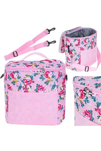 CRACOS Geanta termoizolanta pentru picnic sau plaja, capacitate 11l, culoare Roz cu flori