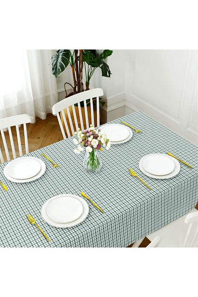 Evim Canvas Gingham Water Green Liquid Proof Stain Resistant Table Cloth