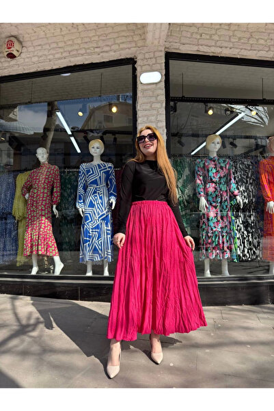 Zerenyus Women's Elastic Waist Comfortable Crochet Skirt Fuchsia