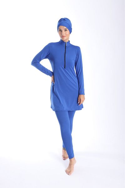Lio20 Women's Long Sleeve Zippered Blue Hijab Swimsuit -44