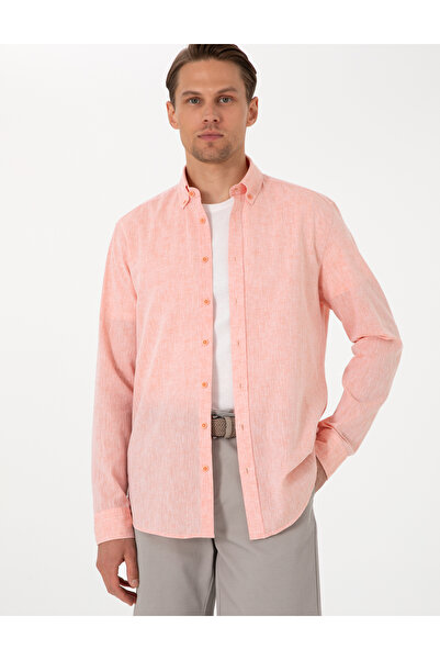 Pierre Cardin Mercan Keten Karışımlı Regular Fit Uzun Kollu Gömlek 50303245-VR186