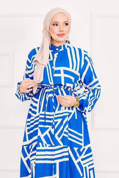 EBRUTESETTÜR Half Buttoned Lace up Waist Hijab Dress