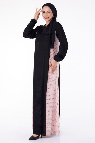 TOFİSA Glittered Ribbed Dress Black Powder - 25628