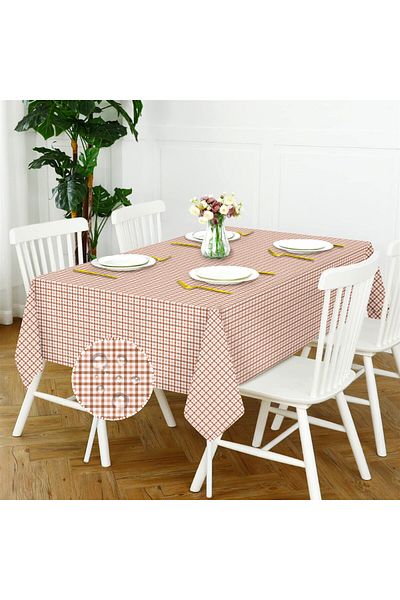 Evim Canvas Gingham Dusty Rose Liquid Proof Stain Resistant Table Cloth