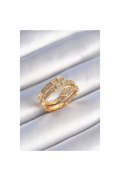 Marsilyan Brass Gold Color Zircon Stone Snake Model Women's Ring - Tj-Byk3474