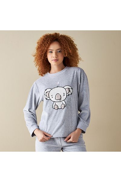 FAV Plush Applique Detail T-shirt and Pyjama Set