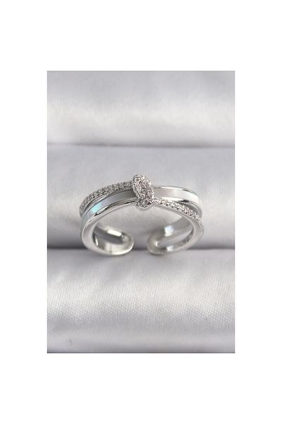 Marsilyan Brass Silver Color Zircon Stone Knot Model Vip Series Women's Ring - Tj-Byk3515