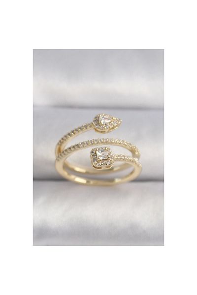 Marsilyan Brass Gold Color Zircon Stone Arrow Model Vip Series Women's Ring - Tj-Byk3502