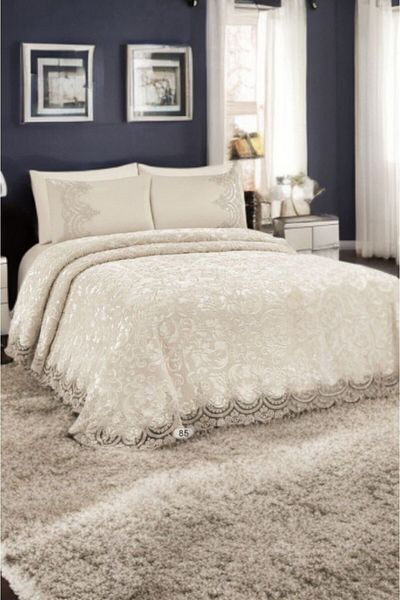 ZADA HOME Bedspread Cream Double French Laced Blanket Set, Set