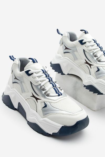 Marjin Mizon Marineblauer Damen-Sneaker – Sportschuhe mit dicker Sohle, Schnürung und mehreren Teilen