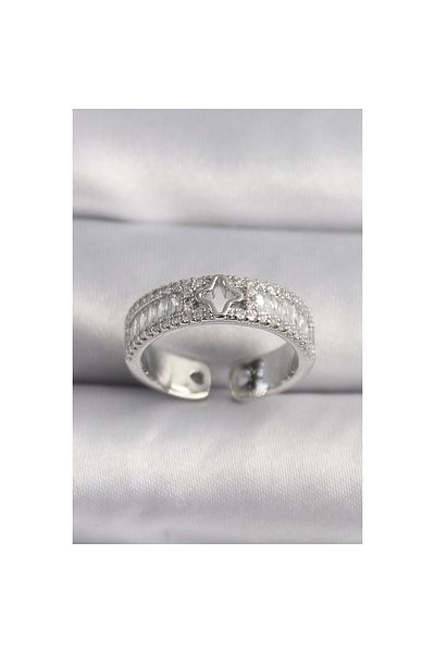 Marsilyan Brass Silver Color Zircon Stone Star Processing Vip Series Women's Ring - Tj-Byk3509