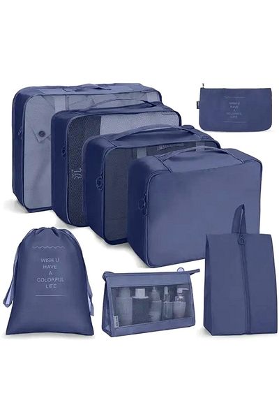TECOS Organizator Pentru Bagaje Format Din 8 Piese, Perfect Pentru Troller Sau Valiza, Albastru Inchis