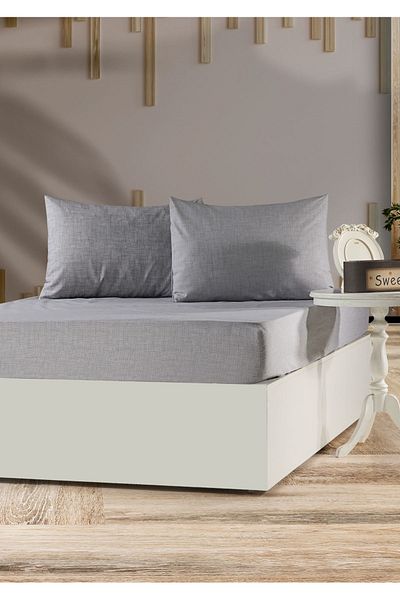 Sivalde Double Fitted Anthracite Pillowcase Elastic Sheet Set
