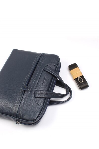 Aka Deri Leather Navy Blue Briefcase 298 17