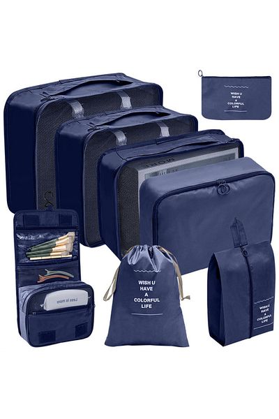 TECOS Organizator Pentru Bagaje Format Din 8 Piese, Perfect Pentru Troller Sau Valiza, Albastru
