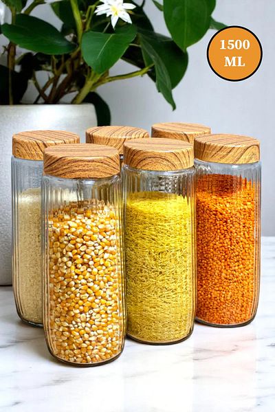 kalitebudur34 1500ml Large Painted Glass Jars Set - 6 Pieces with Vacuum Lids and Bakliyat Tag Gift
