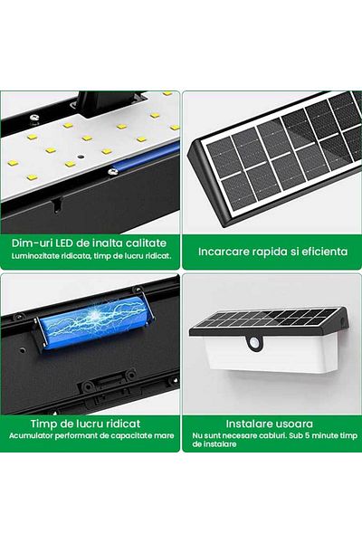 CLASSLIGHTS Lampă de perete solară cu LED pentru exterior, senzor de mișcare, mod ambiental, baterie de 2200 mAh, 20w