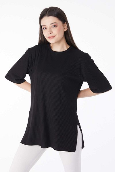 TOFİSA Slit T-Shirt D2 Black - 25114