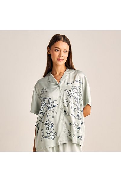 FAV Winnie The Pooh Print Notch Collar Shirt and Pyjama Set