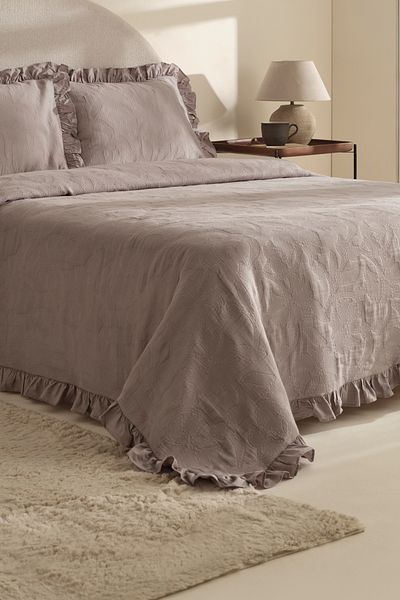 Karaca Home Lavinya 100% Cotton Double Bedspread Set Gray