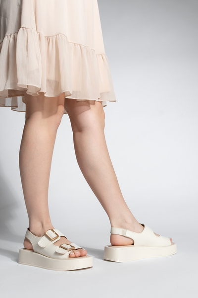 Marjin Women's Double Banded Buckle Thick Sole Back Elastic Casual Sandals Nolte Ecru