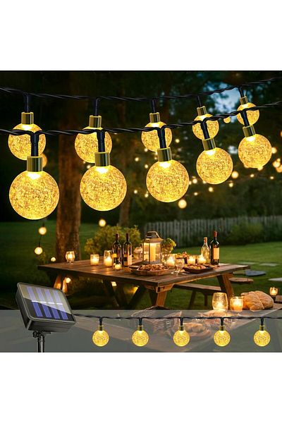 Gardlov Ghirlanda becuri solare decorative, Gardlov, 100 becuri lumina calda, fairy lights, 12m, 8 moduri