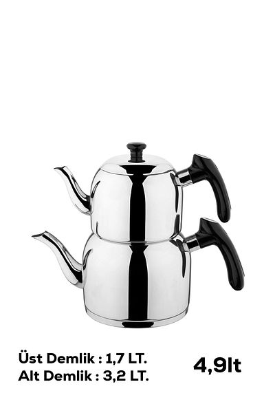 Özkent K-394 Black Vista Mega Size Stainless Steel Induction Base Teapot Set 1.7-3.2 Lt
