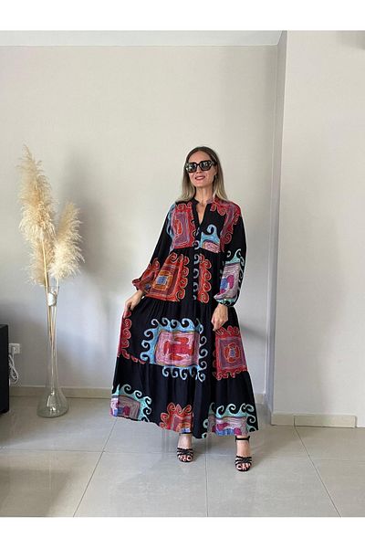 My Blog Μαύρο - Ροζ Τετράγωνο Φόρεμα μεγάλου μεγέθους - 3037 - 1