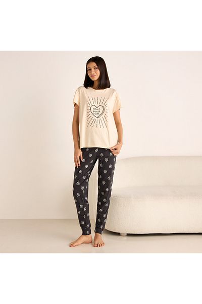 FAV Slogan Print Short Sleeves T-shirt and Pyjama Set