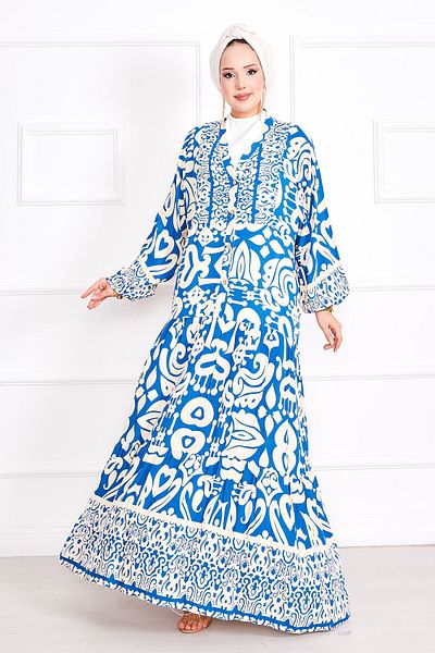 EBRUTESETTÜR Hira Pattern Half Buttoned Hijab Dress