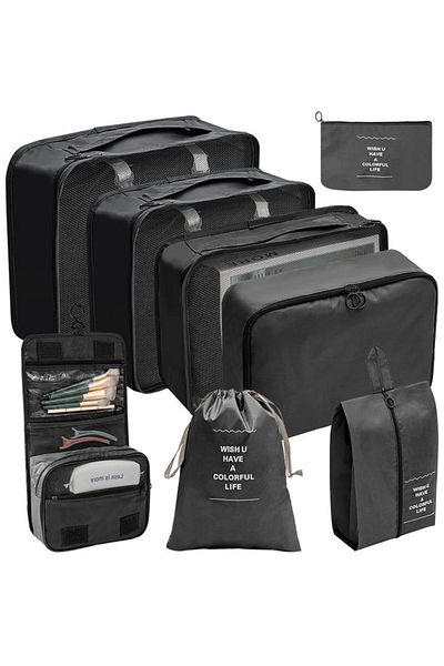 TECOS Organizator Pentru Bagaje Format Din 8 Piese, Perfect Pentru Troller Sau Valiza, Negru
