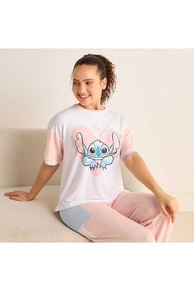 FAV Stitch Print Short Sleeve T-shirt and Elasticated Pyjama Set