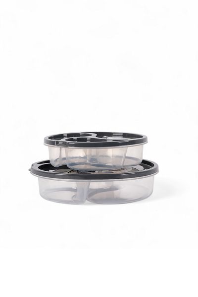 ROSE CENTER 3 Compartment Round Storage Box, Double Refrigerator Storage Box, Double Plastic Storage Box