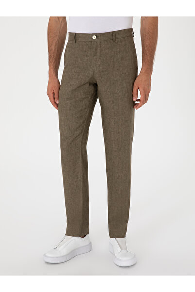 Cacharel Haki Slim Fit %100 Keten Klasik Pantolon 50306223-VR027