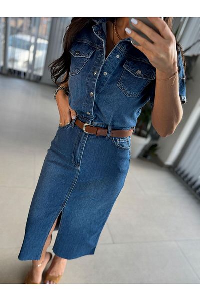 caddstore Rochie de denim albastru model marca Zr 305