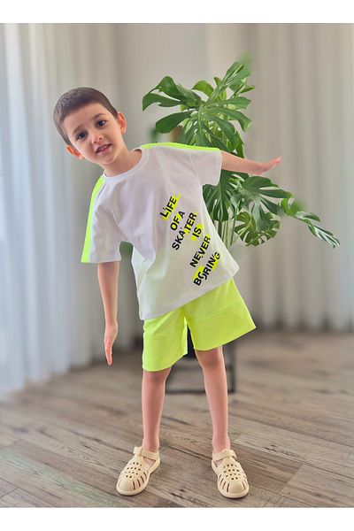BALKABAĞI Neon Yellow Boy's Summer Shorts Suit Mtye0064