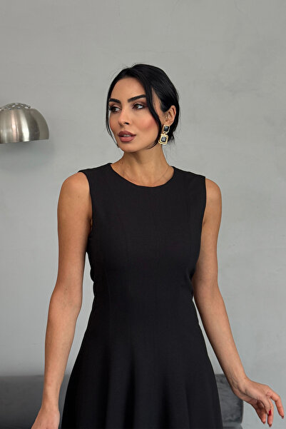 Ortaya Çık Black Zero Sleeve Stitching Detailed Dress