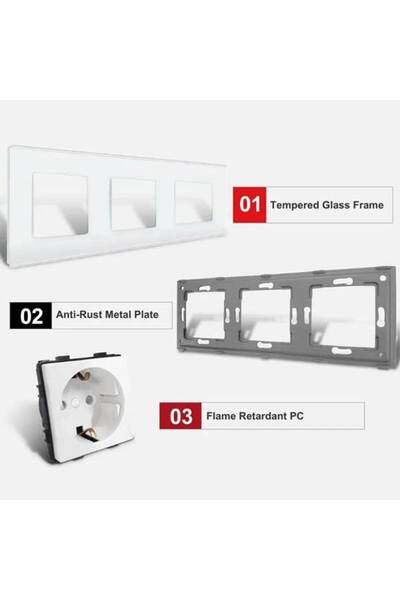 CLASSLIGHTS Τριπλή πρίζα με πλαίσιο από σκληρυμένο γυαλί Classlights, 16A, Λευκό