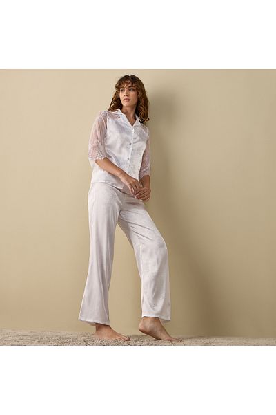 FAV Floral Jacquard Textured Shirt and Elasticated Pyjama Set